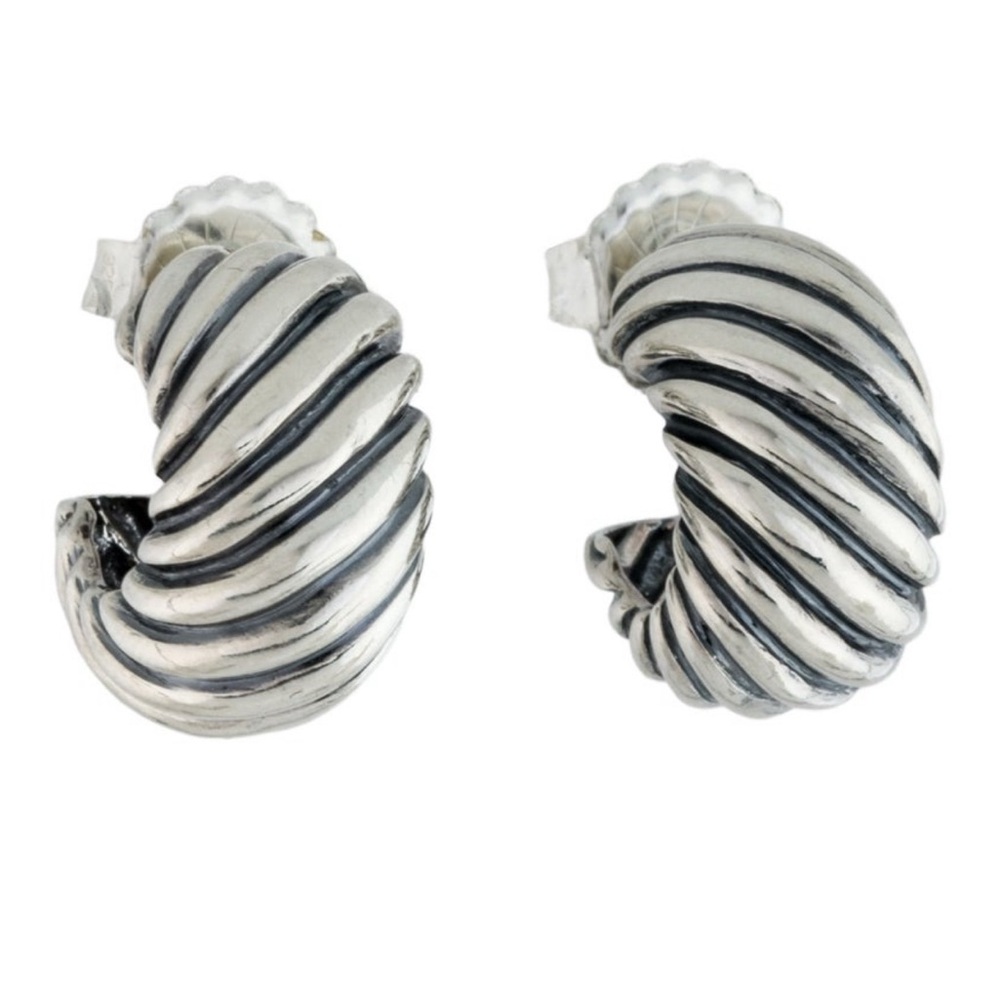 David Yurman Silver Sculpted Huggie Earrings